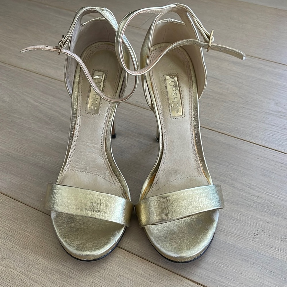 TopShop Gold Heeled Sandals, Size 37